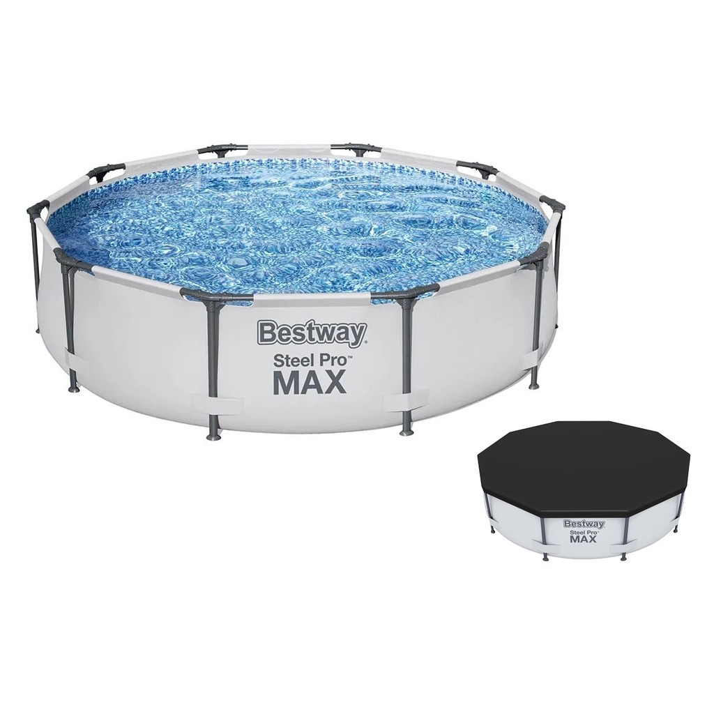 Piscina Bestway 5000 Litros Steel Pro Max CINZA Estrutural Armação Standard 56406 com CAPA ( 4678 Litros )