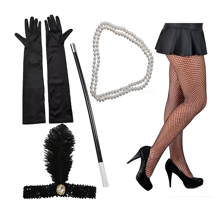 Kit Fantasia Melindrosa Fantasia Adulta 5pçs Carnaval Halloween Cosplay Festa Meia Luva Colar Tiara Pit