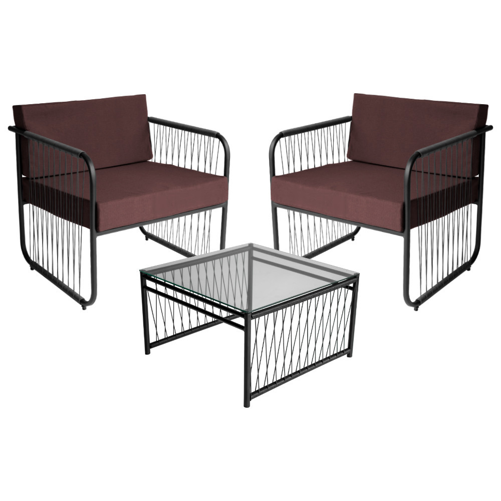 Conjunto 2 Poltronas e 1 Mesa de Centro Córdova em Aço Carbono e Fibra Sintética Acesse Móveis