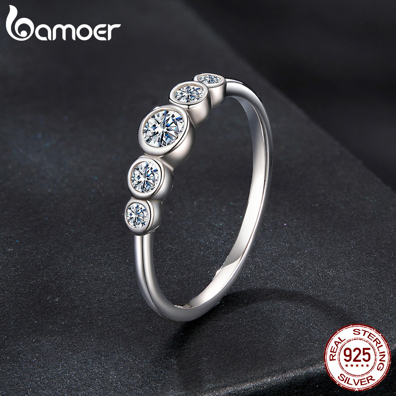 Detalhes do Bamoer 925 Sterling Sliver Ring Claasic Moissanite 0.38ct Moda Joias Presentes Para Mulheres