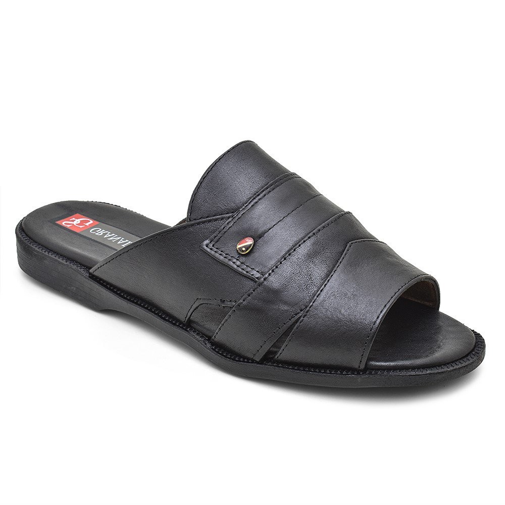 Sandalia Masculina Couro Preto Extra Conforto Granado 408