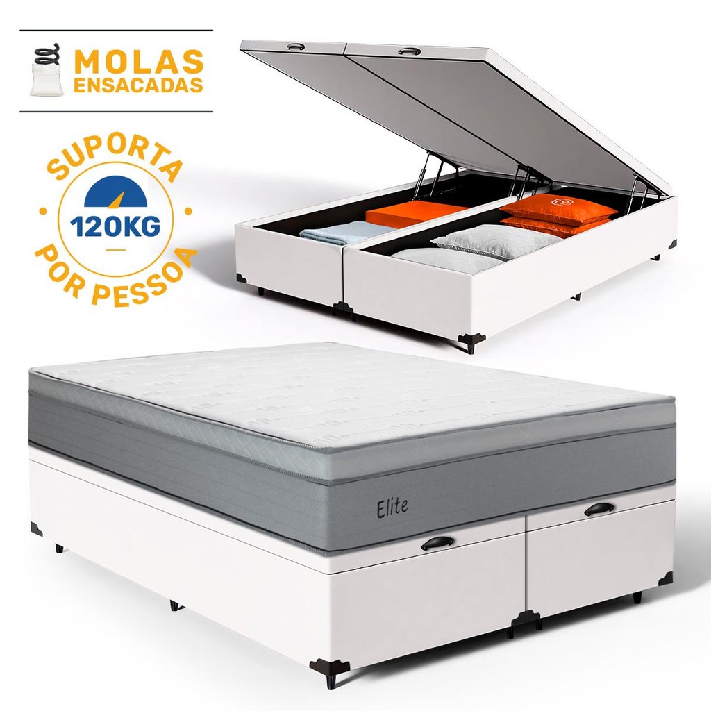 Cama Box Baú com Colchão de Molas Ensacadas Pillow In Elite Queen 158cm - Home & Living