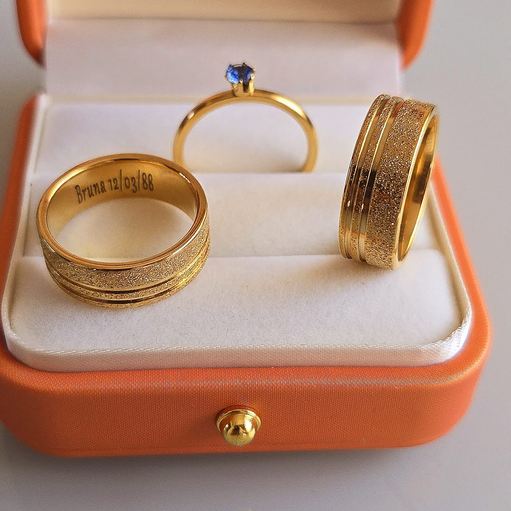 Par de aliança casamento friso  8mm  banhado a moeda antiga + Gravação (COD-401)