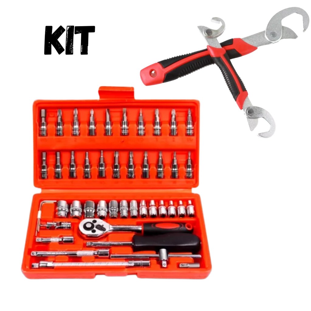 Kit Jogo Chave Catraca Reversível 46 Peças + Chave Mágica Ajustável