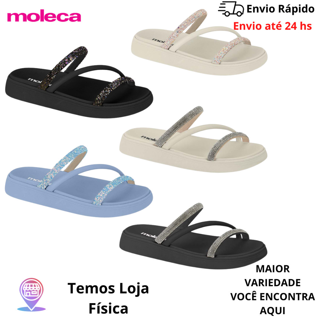 Sandália Feminina Moleca Com Strass FlatForm Papete Com Brilho