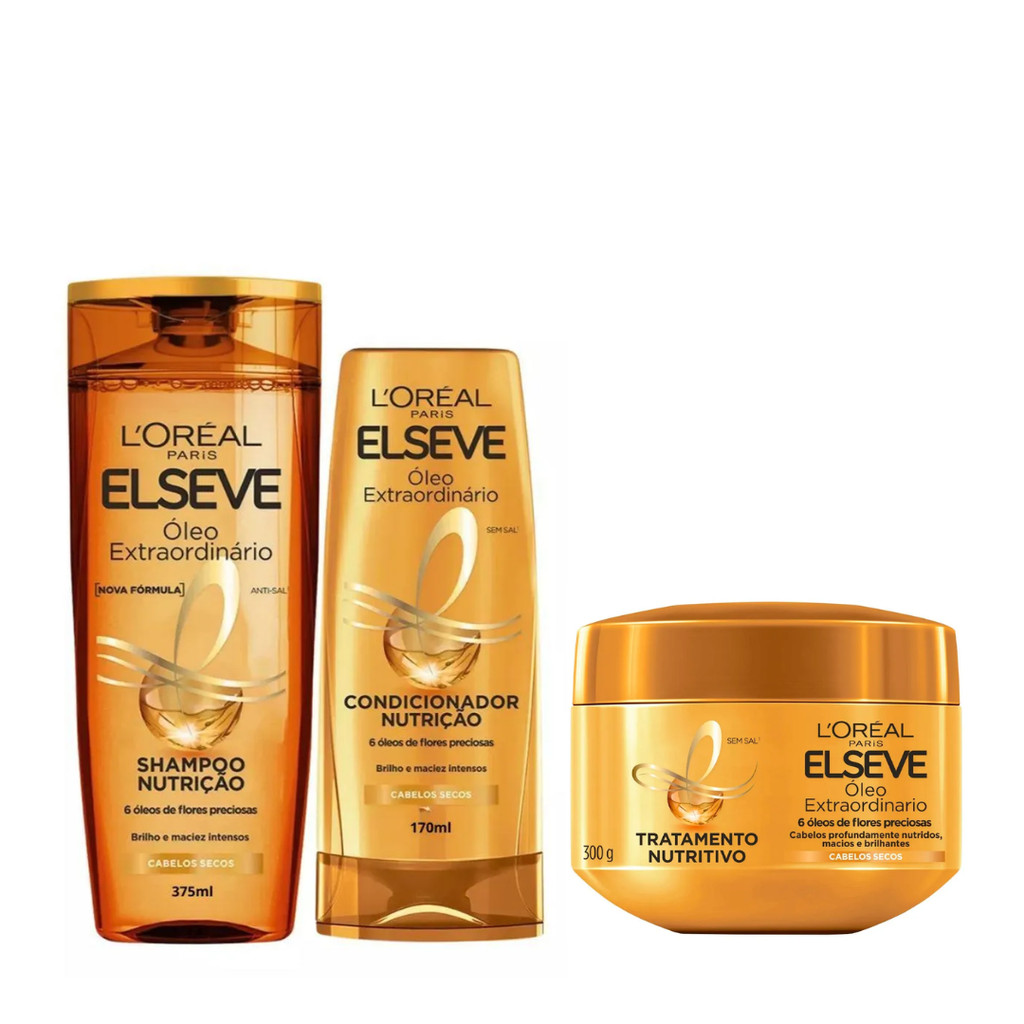 Kit Elseve Óleo Extraordinário Shampoo 375ml + Condicionador 170ml + Máscara 300g em Oferta na Shopee