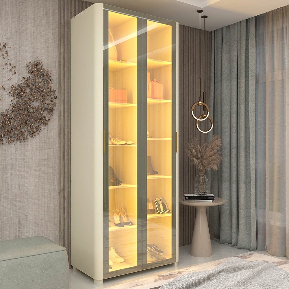 Sapateira 2 Portas Reflecta LED 100% MDF Off White - Gelius em Oferta na Shopee