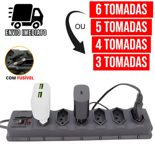 Filtro de Linha Régua de Tomada com Fusível Extensão Elétrica Bivolt 3 4 5 ou 6 Tomadas Tripolar em Oferta na Shopee