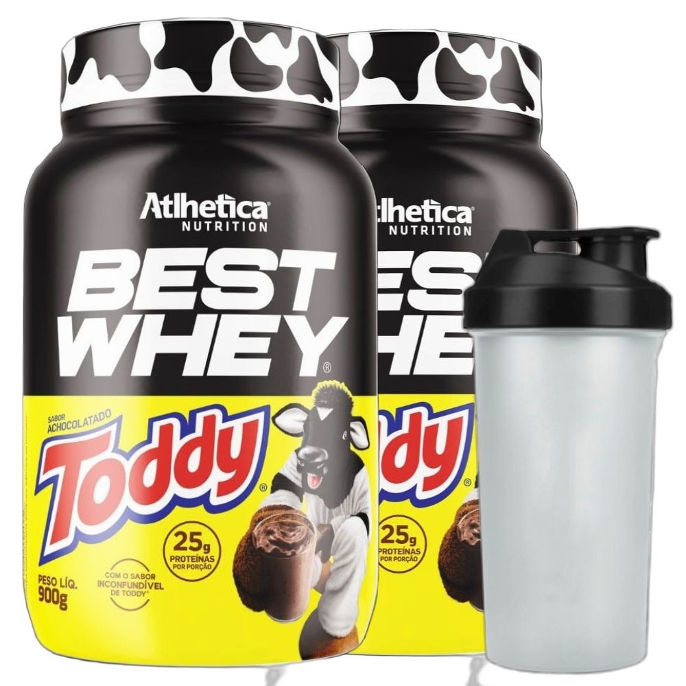 Kit 2 Best Whey Isolado Toddy 900g Coqueteleira Atlhetica