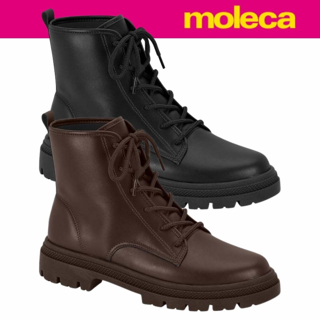 Bota Coturno Feminina Moleca Cano Médio Salto Baixo Tratorado Conforto