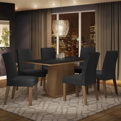 Conjunto Sala de Jantar Mesa Tampo de Madeira 6 Cadeiras Rustic/Preto/Oxford Luciana Madesa