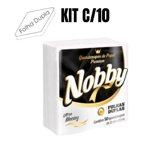 Kit 10 Pacotes Com 50un Guardanapo Folha Dupla Premium Nobby 21x22 em Oferta na Shopee