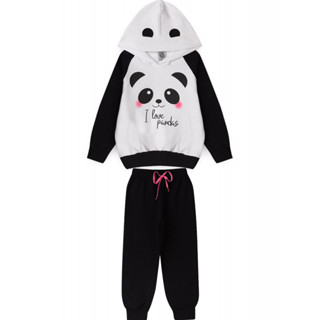 Conjunto Feminino Infantil I Love Pandas Branco em Oferta na Shopee