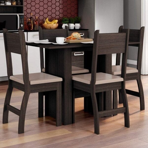 Conjunto Mesa com 4 Cadeiras Milano Marrom/Amêndoa/Savana Amêndoa/Savana