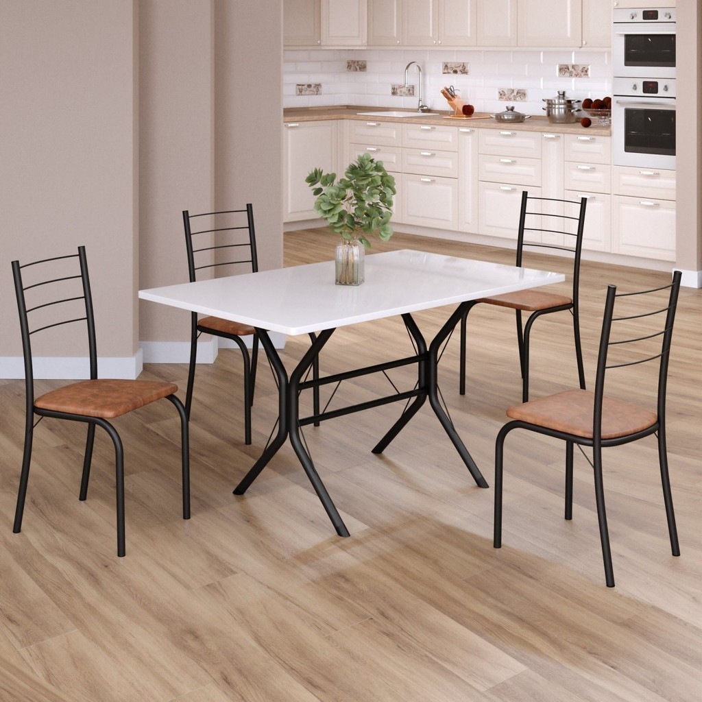 Conjunto Sala de Jantar Mesa Retangular 100x60cm Tampo Madeira Mdp 4 Cadeiras Rio Marrom/Preto - Home & Living