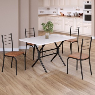 Conjunto Sala de Jantar Mesa Retangular 100x60cm Tampo Madeira Mdp 4 Cadeiras Rio Marrom/Preto em Oferta na Shopee