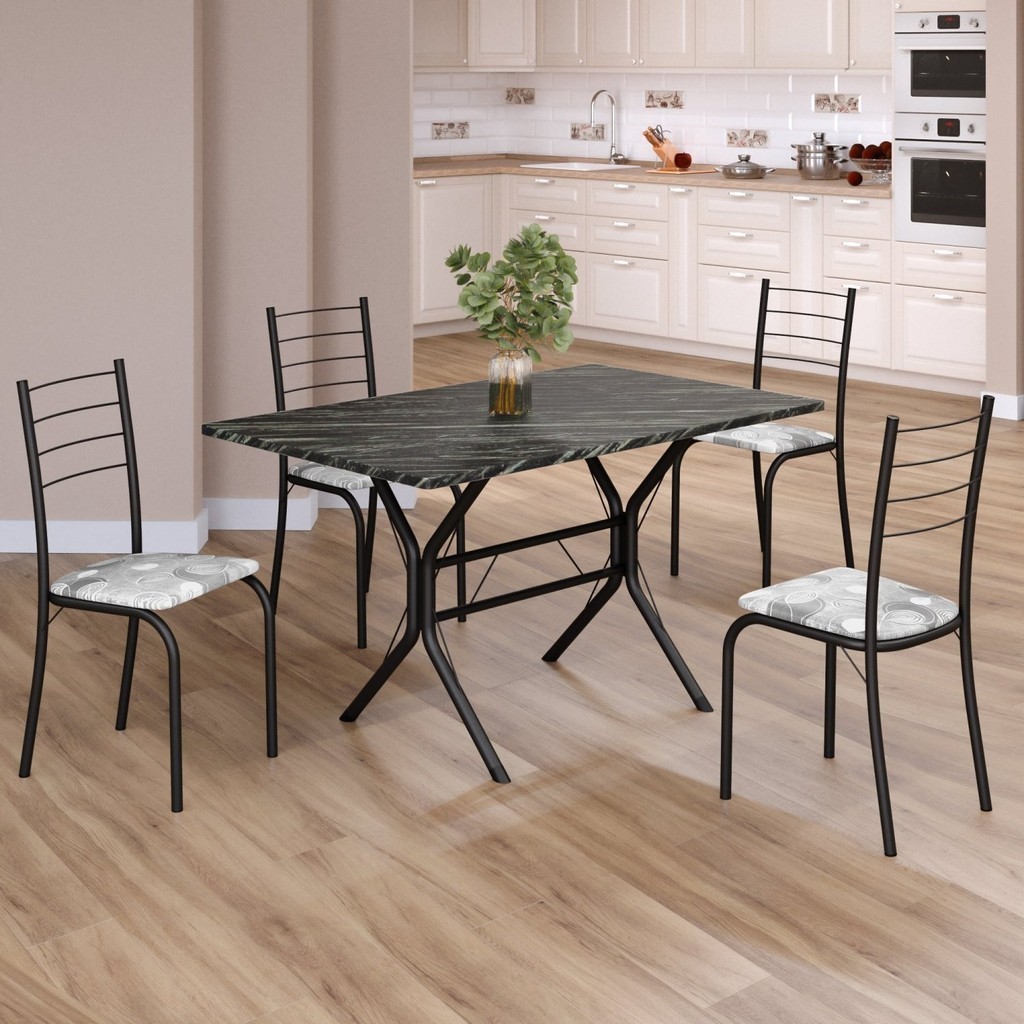 Conjunto Sala de Jantar Mesa Retangular 100x60cm Tampo Madeira Mdp Ardósia Indiana 4 Cadeiras Rio Paraopeba/Preto em Oferta na Shopee