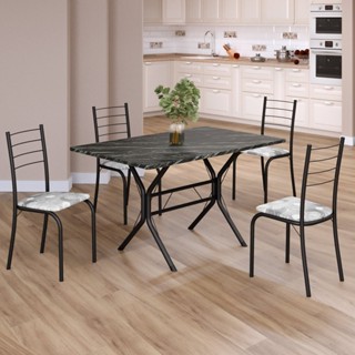 Conjunto Sala de Jantar Mesa Retangular 100x60cm Tampo Madeira Mdp Ardósia Indiana 4 Cadeiras Rio Paraopeba/Preto em Oferta na Shopee