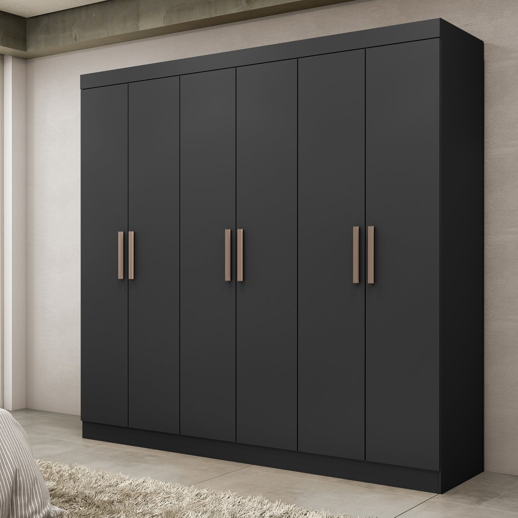 Guarda Roupa Casal 6 Portas em MDP 180cm Paris Espresso Móveis Preto - Mom & Baby
