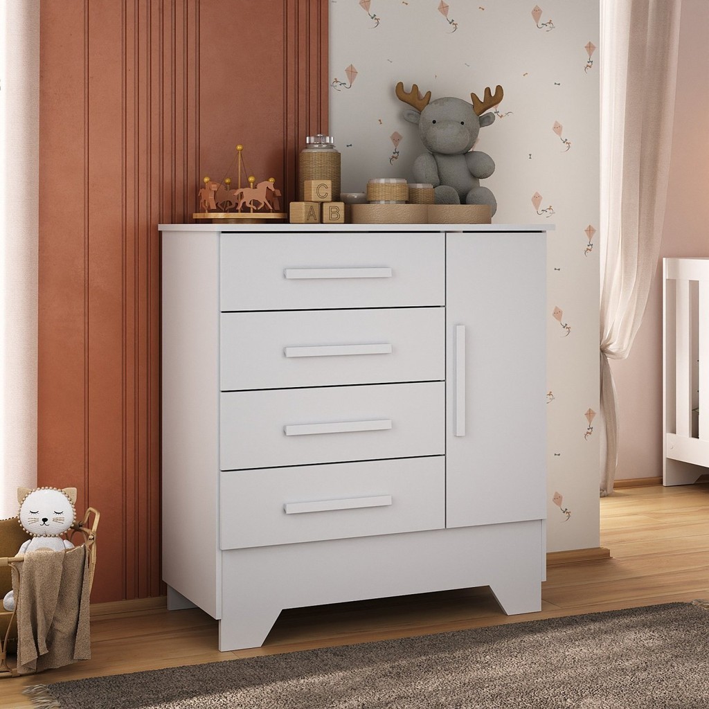 Cômoda Infantil 1 Porta MDP Tic Tac Espresso Móveis Branco - Home & Living