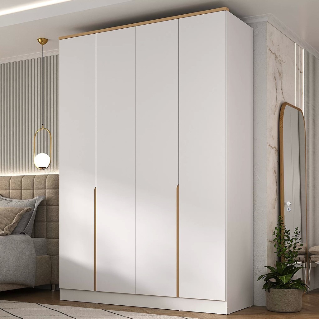 Guarda Roupa 4 Portas 2 Gavetas Logan  Branco/Olmo Italiano