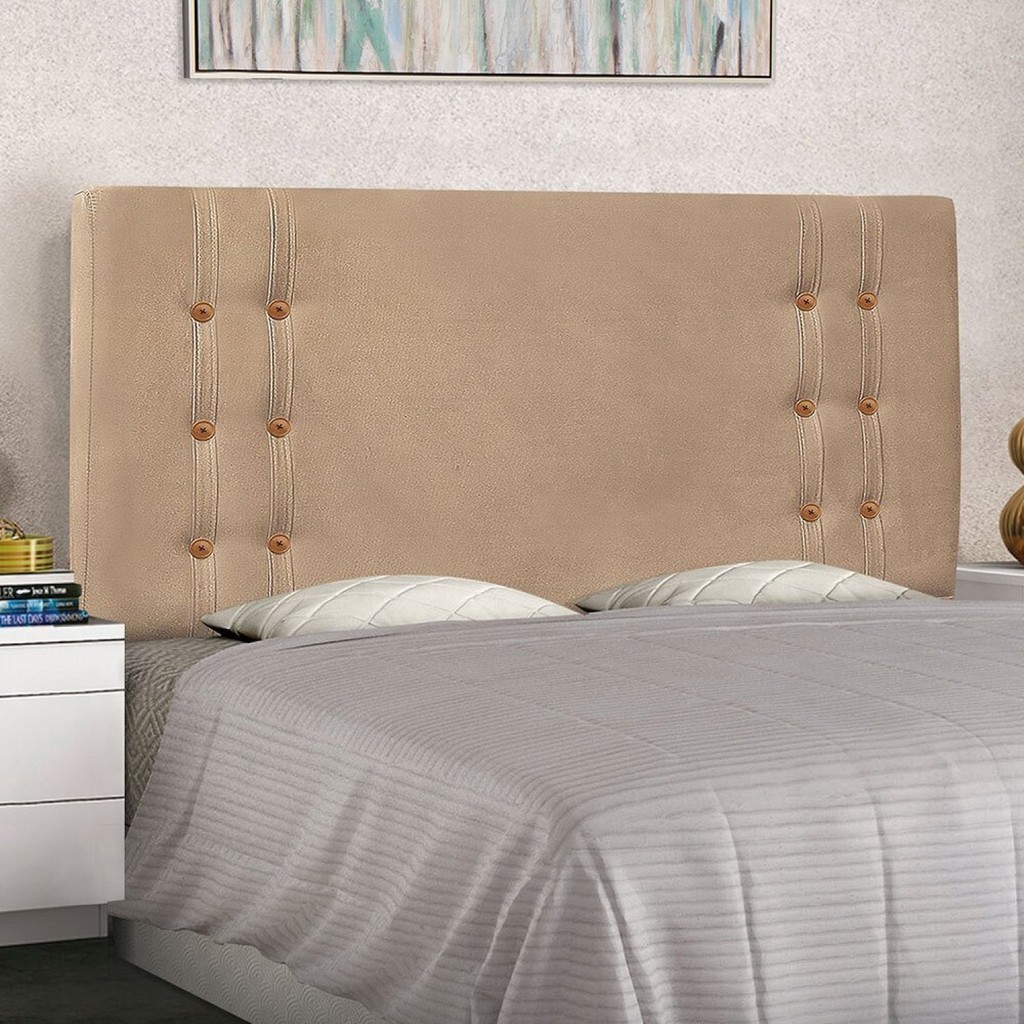 Cabeceira Casal Suede 140Cm Gênova Bege