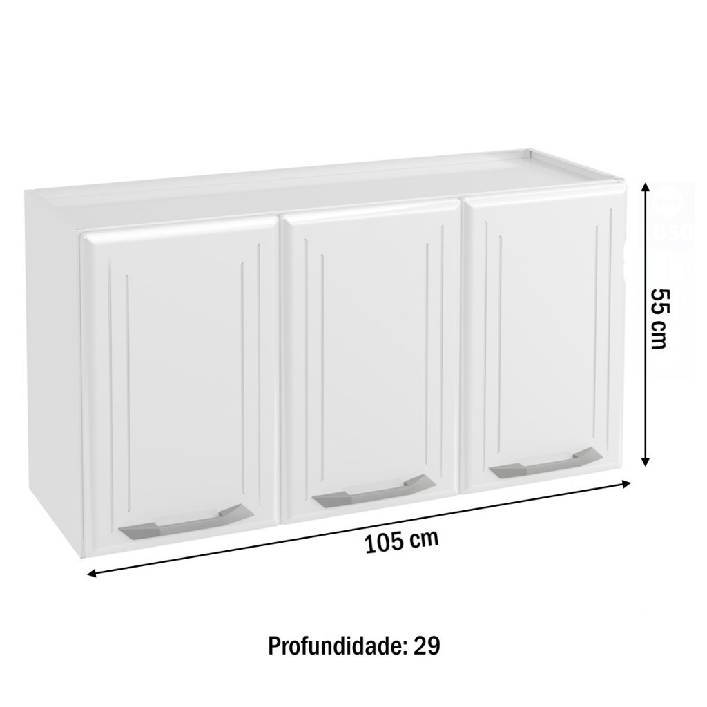 Detalhes do Armário Aéreo Cozinha em Aço Topázio 3 Portas Branco - Telasul