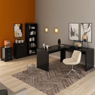 Conjunto Home Office 4 Peças com 1 Mesa em L, 1 Estante, 1 Gaveteiro e 1 Armário para Escritório Preto - Pnr Móveis em Oferta na Shopee