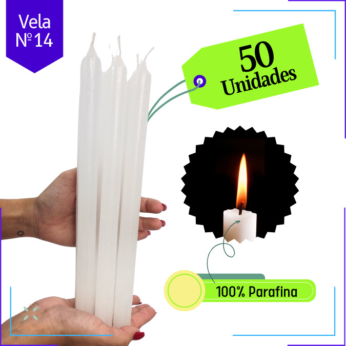 50 Velas Brancas Parafina Pura Nº14  (28 x 2 cm.) 12 horas em Oferta na Shopee