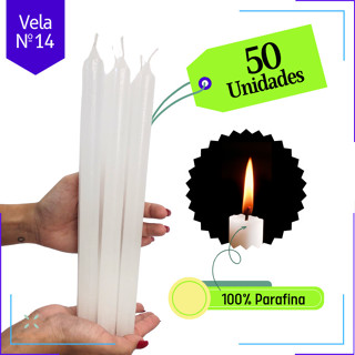 50 Velas Brancas Parafina Pura Nº14  (28 x 2 cm.) 12 horas em Oferta na Shopee