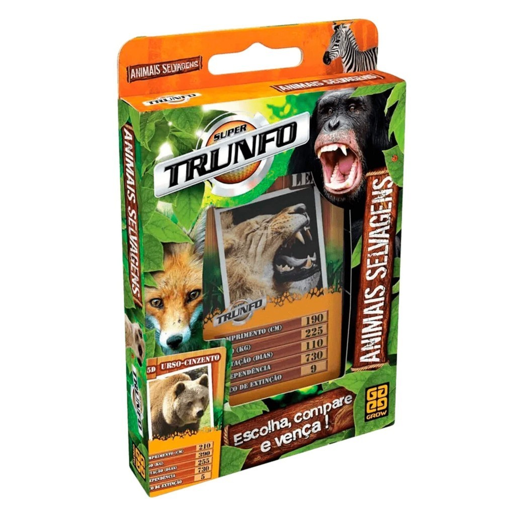 Brinquedo Infantil Jogo de Cartas Super Trunfo Animais Selvagens Grow - 01816 em Oferta na Shopee