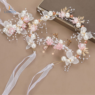 [LongSH] Cocar De Cabelo De Pérola De Noiva , Guirlanda De Flores , Joias Argola , Novo em Oferta na Shopee