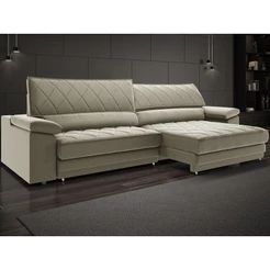 Sofá de Duplo Molejo com Carregador USB, Retrátil e Reclinável Viena 2,50m Veludocristal Fendi- NETSOFAS