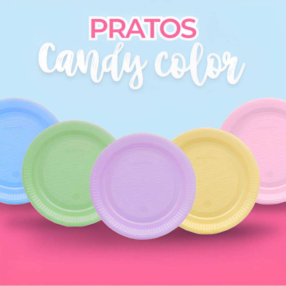 Pratos Cores Candy Descartáveis 15cm Para Sobremesa Festa Aniversário em Oferta na Shopee