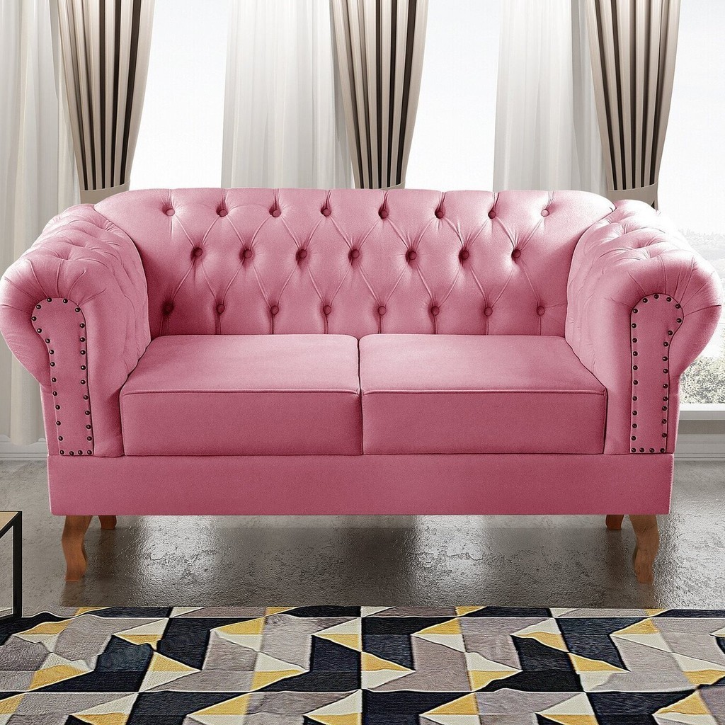 Sofá 2 Lugares Decoração Sara Recepção Dom Pedro Chesterfield Rosa em Oferta na Shopee