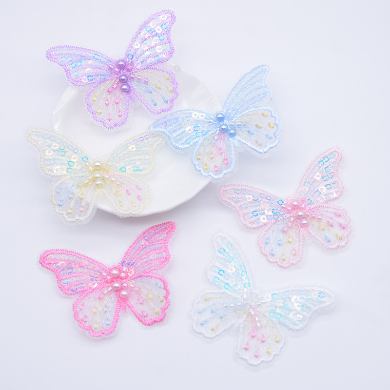 Borboleta de malha de 12pcs 6.2 * 4.8cm para clipes de cabeça de bricolagem roupas chapéu sapatos patches de costura em Oferta na Shopee