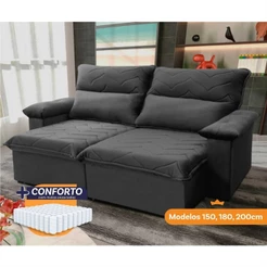 Sofá Retrátil Reclinável Paris 2,00m Suede Velut Cinza Molas Ensacadas - King House