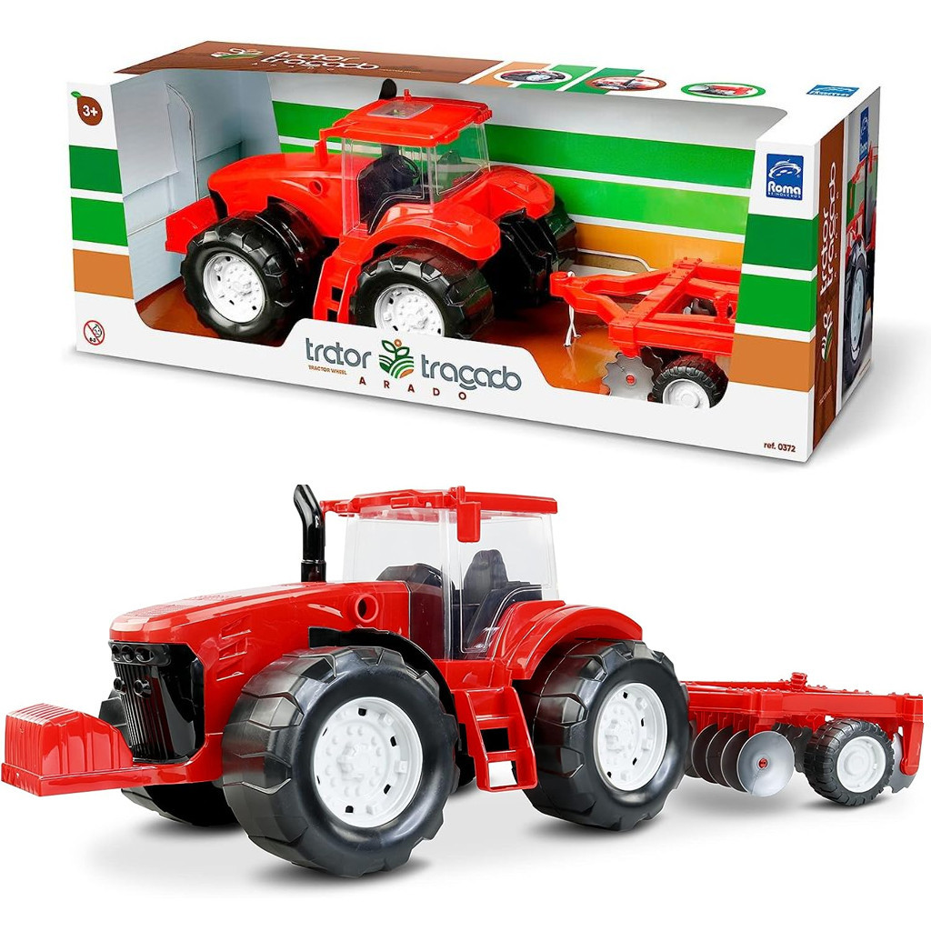 Brinquedo Infantil Trator Traçado Arado Fazendas 47cm 0372 Roma
