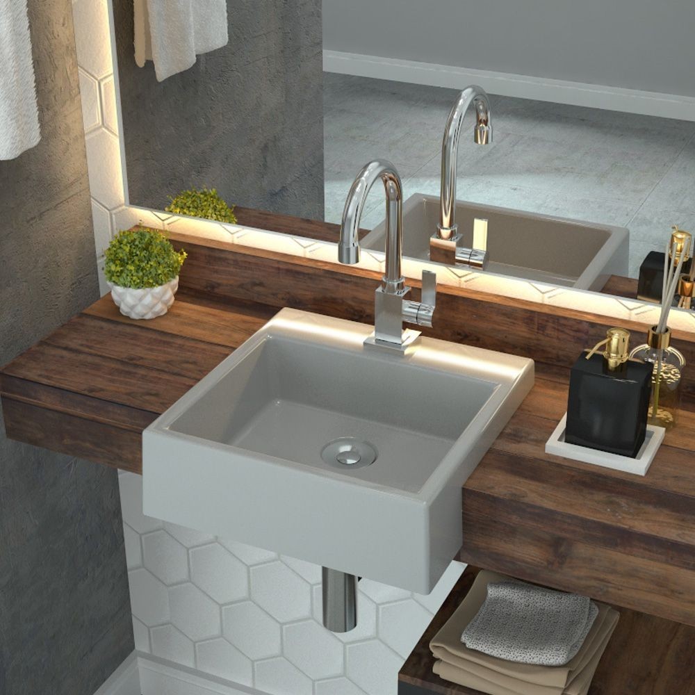 Cuba de Semi Encaixe Quadrada C01 Para Banheiro XQ355 Cinza - Lyam Decor