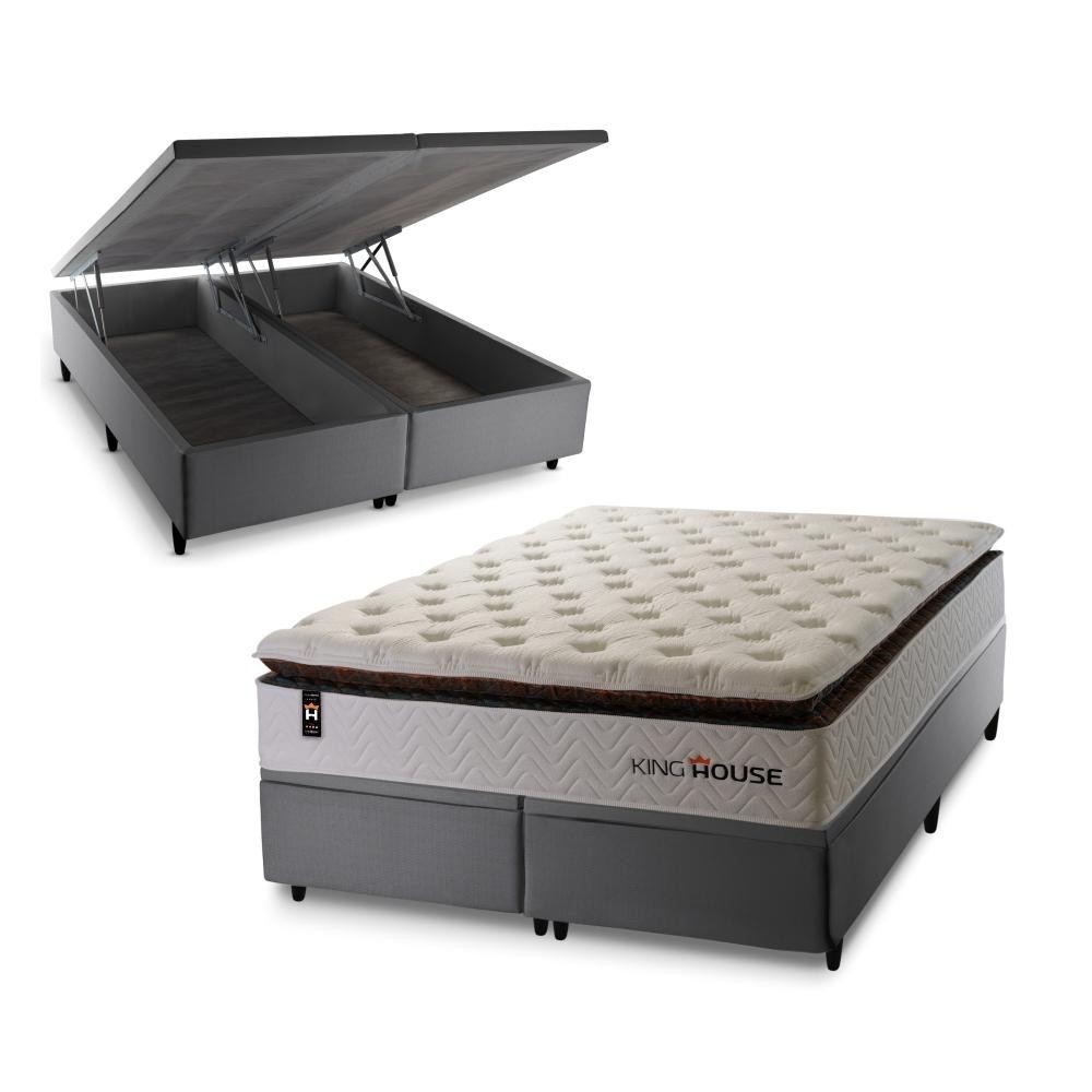 Conjunto Box Baú New York  158x198x80 c/ Molas Ensacadas em Oferta na Shopee