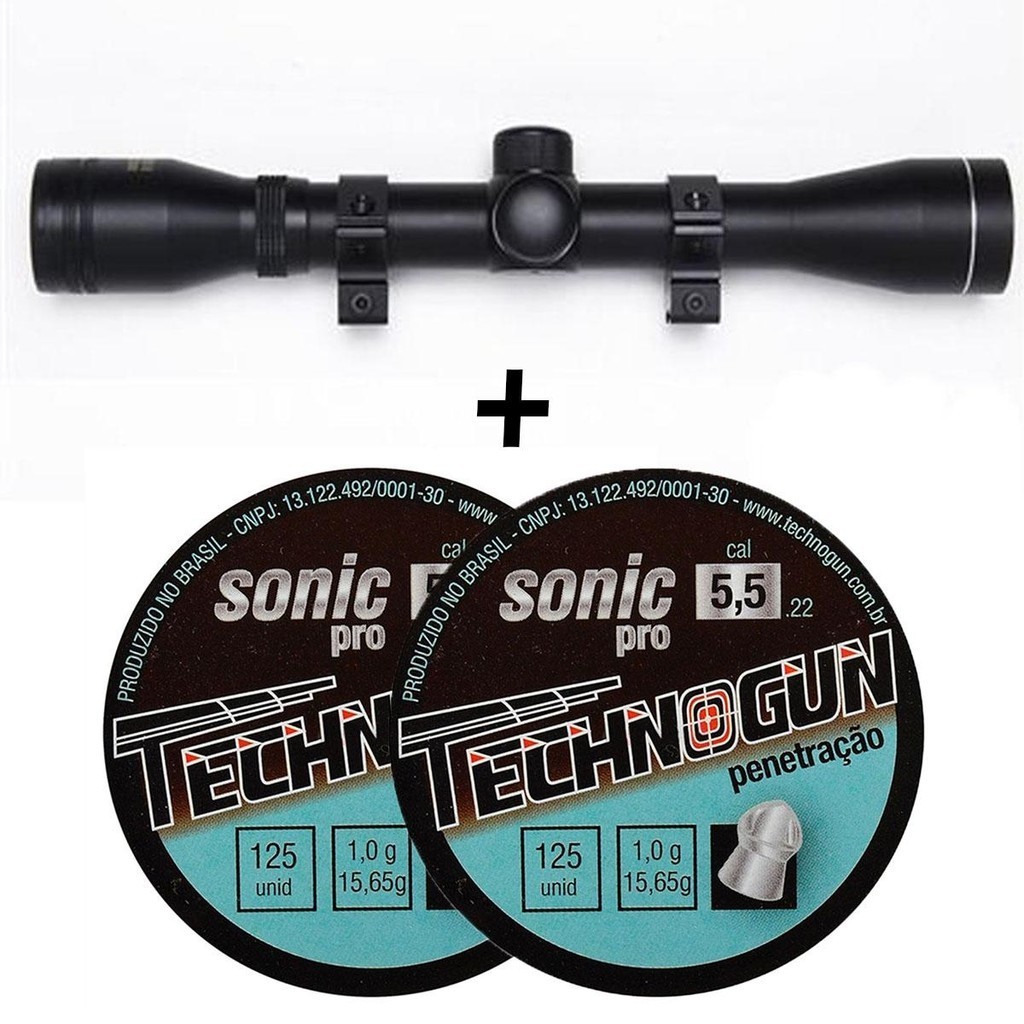 Luneta 4x32 com Trilho 11mm - Rossi + Chumbinho Sonic PRO 5.5 250und em Oferta na Shopee