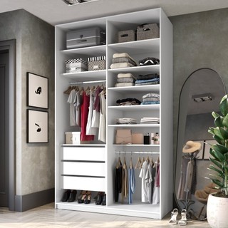 Closet Solteiro 100% MDF BP 2 Vaos 3 Gavetas Sion Branco em Oferta na Shopee