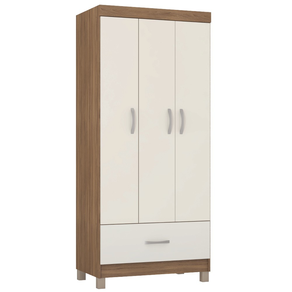 Guarda Roupas Solteiro 3 Portas 1 Gaveta Amêndoa/Off White Prince Demóbile em Oferta na Shopee