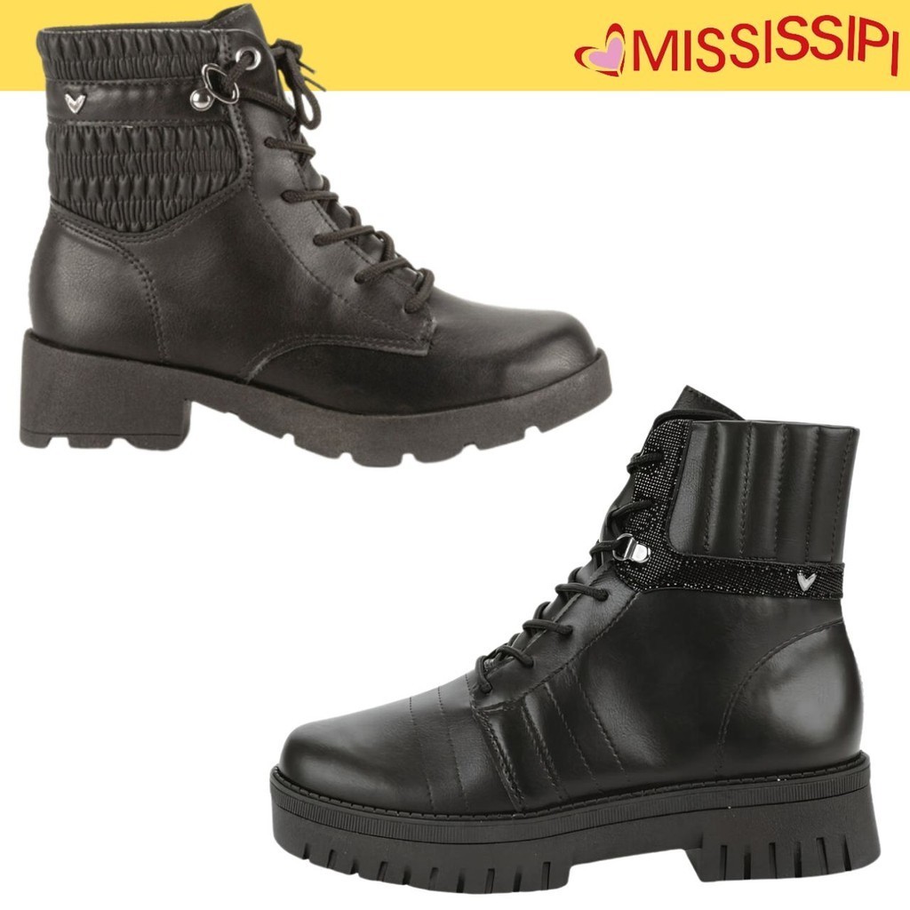 Bota Coturno Cano Médio Feminina Mississipi Tratorada Cadarço Conforto