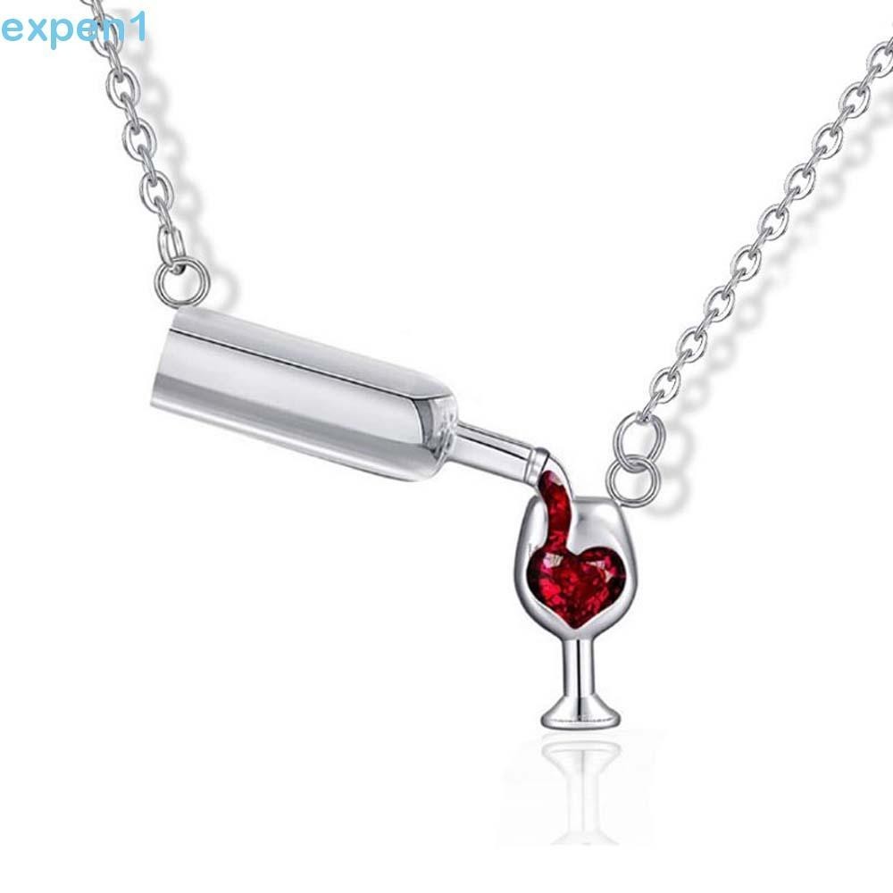 EXPEN Rose Gold Silver Color Glass Bottle Red Wine Love Heart For Women Wineglass Choker Necklace/Multicolor