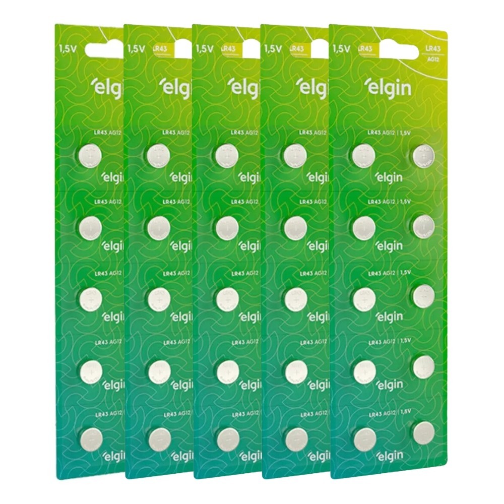 50 Baterias Pilha Botão Lr43 1,5V Ag12 5 Cartelas Elgin em Oferta na Shopee
