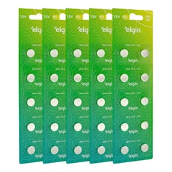 50 Baterias Pilha Botão Lr43 1,5V Ag12 5 Cartelas Elgin