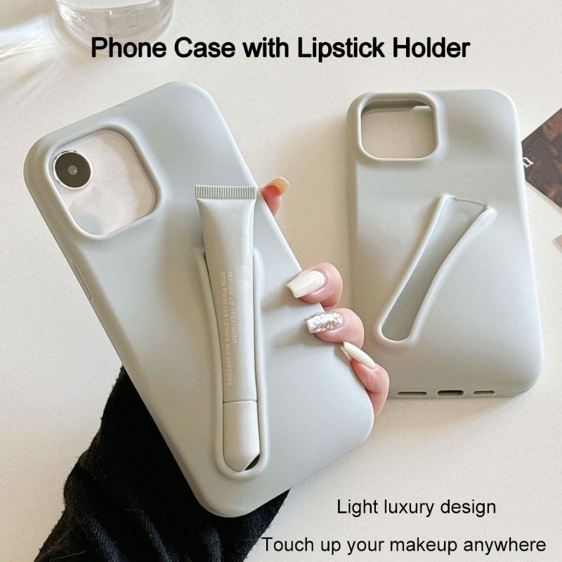 Capa Oficial De Silicone Série Iphone Traseira Macia À Prova De Queda aveludada Premium Silicone Macio Porta-Batom Armazenamento De Batons
