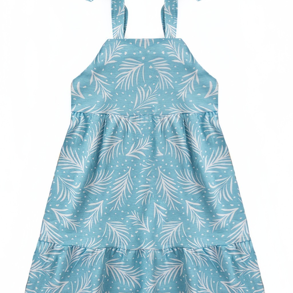 Vestido Feminino Infantil Verão Folhagem Azul Claro em Oferta na Shopee