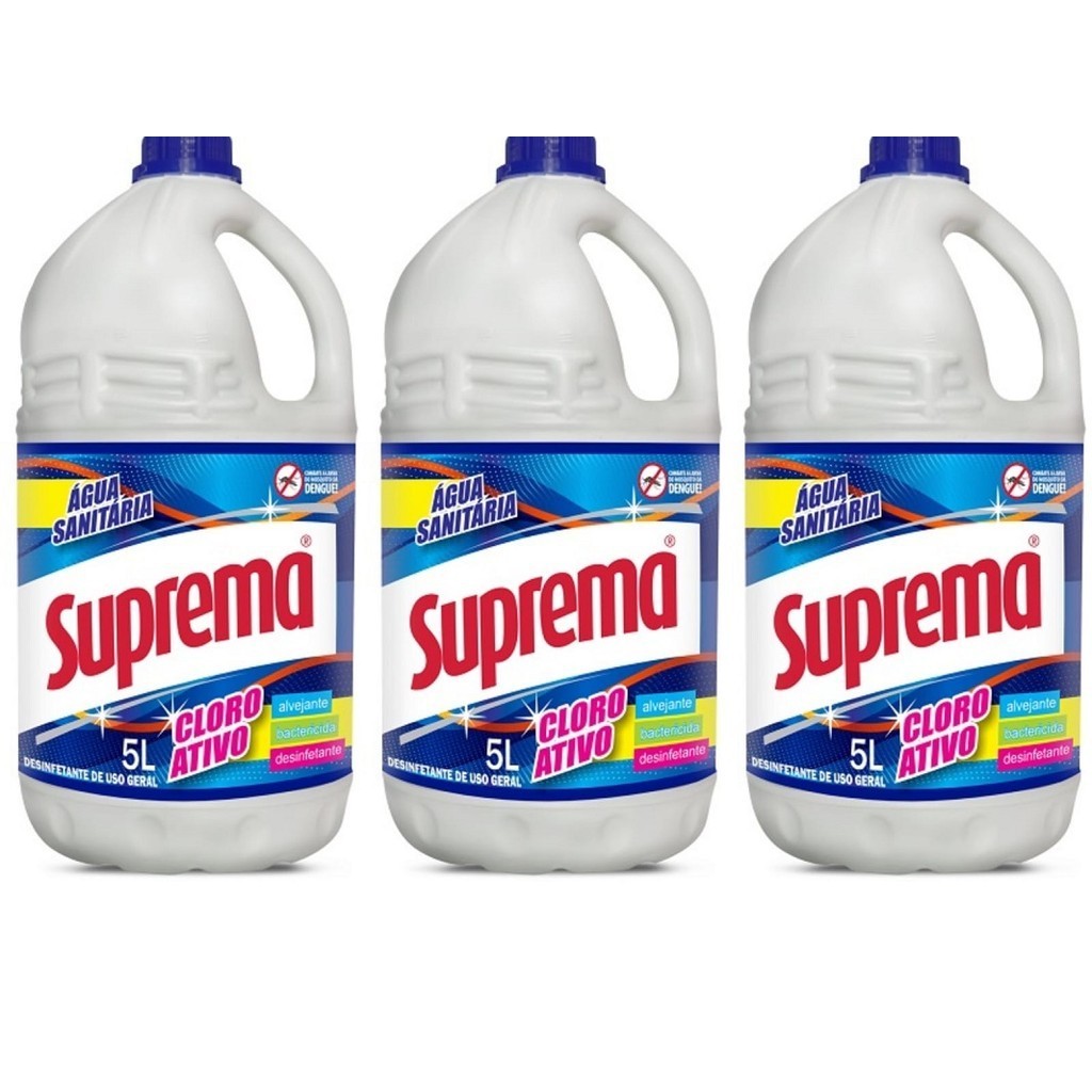 Agua Sanitária Cloro Ativo Suprema 5 Litros - 03 unidades em Oferta na Shopee